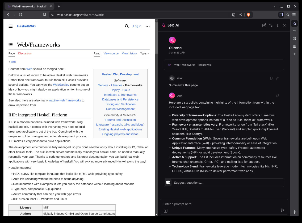 Ollama работает в Brave